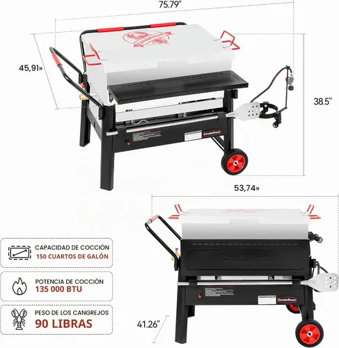 Vista 4 de Creole Feast CFB2001 150 QT Caldera de cangrejos de doble saco al aire libre con gas propano y paleta agitadora con soporte plegable para cilindros