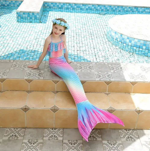 Vista 4 de PURFEEL Disfraz de sirena para niñas, 4 piezas para niños