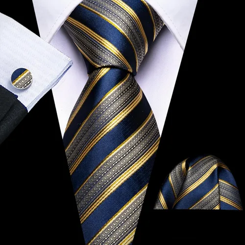 Vista 64 de Barry.Wang Juego de corbatas para hombre, corbata de seda a rayas, tejido a cuadros, gemelos formales, negocios, boda