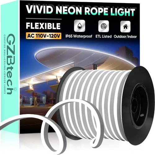 Vista 18 de GZBtech Tira de luces LED flexibles de neón de 16.4 pies, tira de luz impermeable CA de 110-120 V, 120 LEDs/M, iluminación de neón conectable