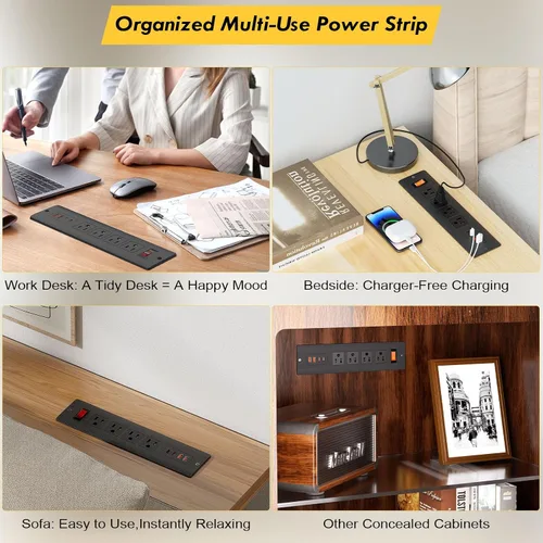 Vista 7 de Kungfuking Regleta de alimentación empotrable USB C de 65 W, con certificación UL, salida de montaje empotrado para muebles con USB, interruptor