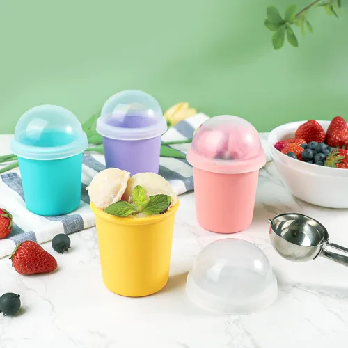 Vista 2 de Webake Recipientes de silicona para helados con tapas, 6 onzas, reutilizables para helado casero, a prueba de fugas, sin BPA, juego de 4
