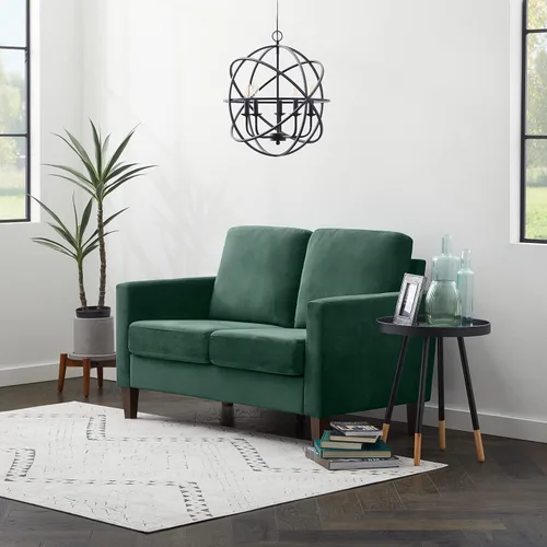 Vista 20 de Edenbrook Sofá tapizado Archer - Asientos Tres - Brazo Recto Diseño Moderno, Terciopelo Verde
