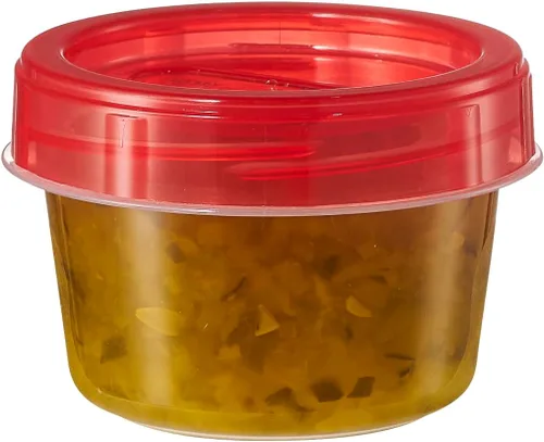 Vista 7 de PLASTICPRO Paquete de 6 recipientes de almacenamiento de alimentos con tapa giratoria con rosca roja, recipientes reutilizables de 4 onzas
