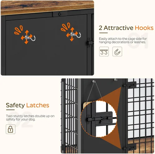 Vista 4 de YATINEY Mueble de jaula para perros plegable, jaula para perros con marco DIY, perrera para perros de interior resistente con ganchos, mesa auxiliar