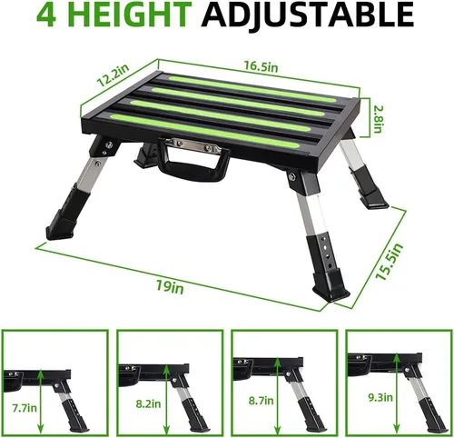 Vista 2 de Homeon Wheels Taburete ajustable para caravana, plataforma plegable con tira reflectante, color negro