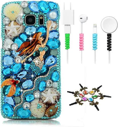 Vista 6 de Sparkle Funda compatible con Samsung Galaxy J2 Prime – Elegante funda 3D hecha a mano con diseño musical de flores grandes con protector de cable