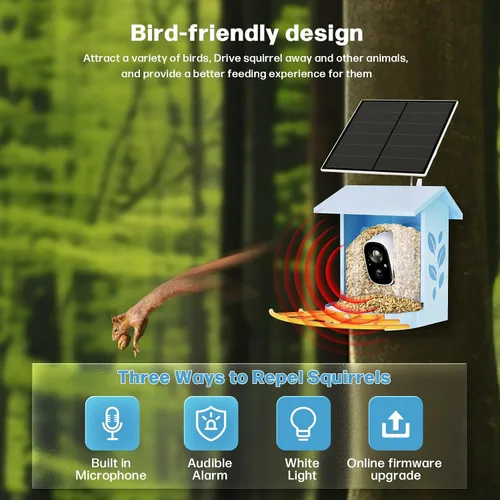 Vista 5 de Bird Feeder with Camera Smart Solar Powered Birds Feeder with 1080P FHD, Auto Motion Detect & Notify, AI Identify 11000+ Bird Species Identification