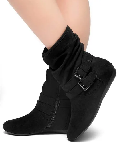 Vista 6 de Herstyle Lindell Botas de pantorrilla de tacón plano para mujer con cremallera lateral botines de tobillo