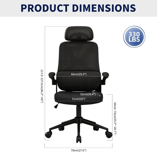 Vista 3 de Silla ergonómica de oficina – Silla de escritorio con reposacabezas ajustable soporte lumbar silla de computadora – Silla cómoda de malla