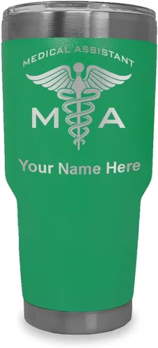 Vista 7 de LaserGram Taza aislada al vacío de 20 onzas, asistente médico MA, grabado personalizado incluido (negro)