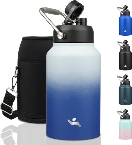 Vista 26 de Konokyo Jarra de medio galón con asa, botella de agua aislada de 64 onzas con bolsa de transporte, botella de metal de acero inoxidable al vacío
