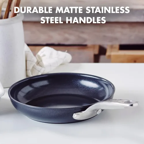 Vista 7 de GreenPan Chatham Black Prime Midnight Hard Anodized Healthy Ceramic Antiadherente, sartén de 12 pulgadas con tapa y Chatham Black Prime Midnight