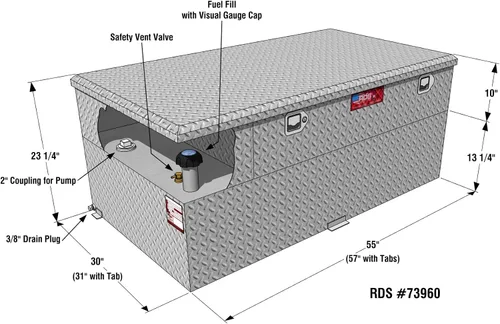 Vista 3 de RDS MFG INC RDS Combo de transferencia de combustible/tanque auxiliar/caja de herramientas con bomba de 15 GPM - Capacidad de 90 galones