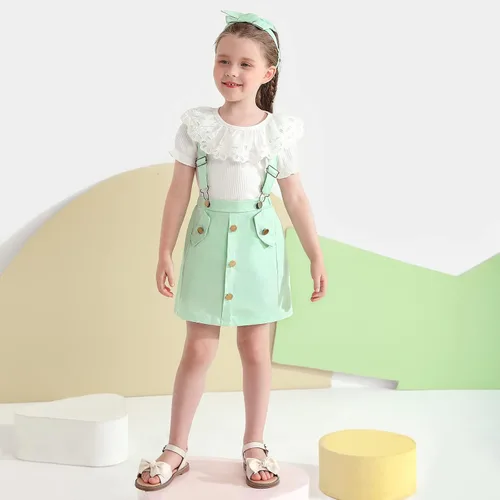 Vista 5 de Weixinbuy Conjunto de ropa de invierno de 3 piezas para niñas pequeñas con volantes y camiseta acanalada de manga larga y falda con tirantes