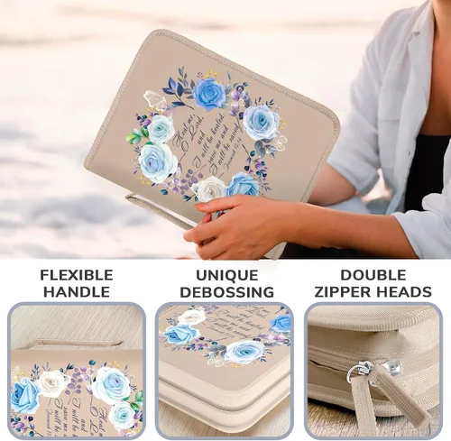 Vista 29 de DEHITE Funda para la Biblia para mujer, bolsas de transporte de la Biblia, tamaños medianos y grandes, ranuras para bolígrafos, tela de primera