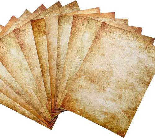 Vista 6 de 48 hojas de papel pergamino añejado A4, antiguo, doble cara, suave para inyección de tinta e impresión láser, ideal para escribir, invitaciones