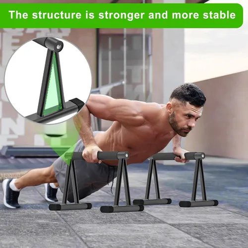 Vista 2 de Dolibest Push Up Bar, 12'' High Parallettes Bars with 8 Rubber Feet & Foam Handle, Dip Bars with Stable Triangle Base for Calisthenics, Handstand