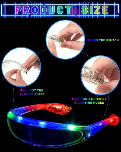 Vista 3 de 4 pares de lentes de sol futuristas angostos con diseño de robot, para disfraz espacial, Blanco