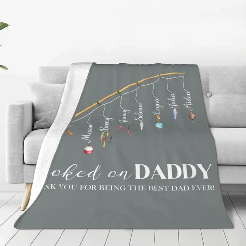 Vista 22 de Manta personalizada para papá con nombres de niños de 1 a 10 años, manta con texto en inglés "Thank You for Being The Best Dad Ever", para el Día