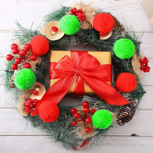Vista 7 de WILLBOND 80 bolas de pompones para manualidades para disfraz de Navidad, decoración de invierno, guirnalda de fieltro, bolas de fieltro verde