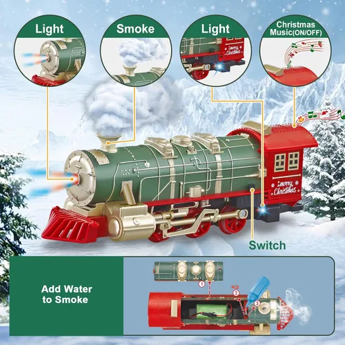 Vista 3 de Juego de tren eléctrico para niños de 4 a 8 años con vapor real, luces y sonidos, juego completo de tren de juguete con autos y pistas, fácil