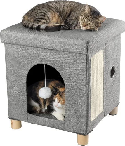 Vista 9 de PETMAKER Reposapiés otomano de casa para gatos para interiores, beige, 15 x