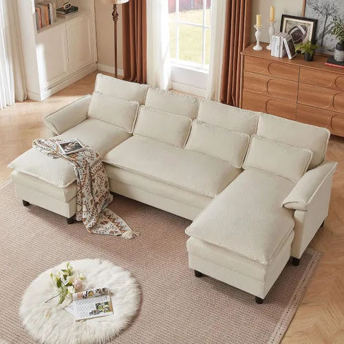 Vista 8 de Comfy - Sofá seccional con almohadas lumbares, moderno sofá en forma de U de 105 pulgadas con doble diván y asiento profundo, sofás seccionales