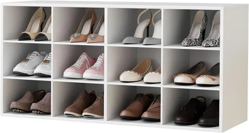 Vista 17 de Garden 4 you Banco de almacenamiento de zapatos, zapatero con 9 cubículos, organizador de zapatos de madera de 3 niveles, armario organizador
