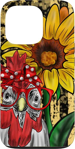 Vista 10 de iPhone 16 doméstico pollo vidrio bandera americana girasol retro divertido caso