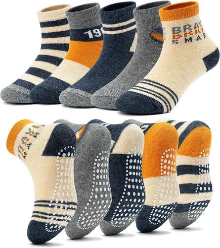 Vista 10 de Sosenfer Calcetines antideslizantes para niños pequeños con pinzas, 5-10 pares de calcetines antideslizantes para bebés de 1 a 7 años, hechos
