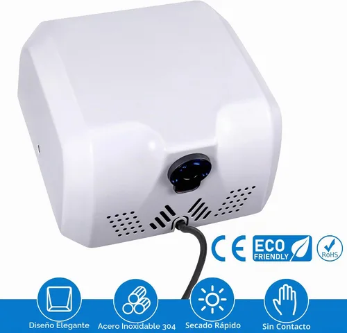 Vista 2 de Goetland El secador de manos comercial del acero inoxidable 1800w automático de alta velocidad embotado pulido Pintura para hornear blanca