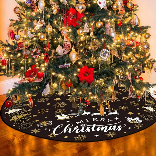 Vista 3 de Capoda Falda de árbol de Navidad de 48 pulgadas, tapete corto de felpa para árbol de Navidad, collar de árbol Feliz Navidad para invierno