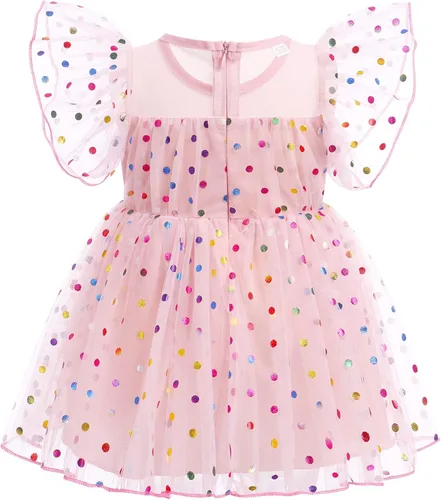 Vista 3 de Toddler Baby Girls Confetti Birthday Dress Shiny Tulle Princess Cake Smash Photo Shoot Outfit