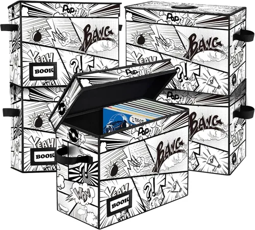 Vista 43 de Caja de Almacenamiento de Cómics, 15.8" X 7.8" X 11.8", Resistente Plegable Contiene 160-180 Cómics Contenedor Organizador Estante