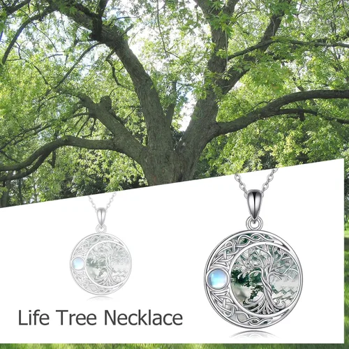 Vista 12 de ONEFINITY Collar de plata de ley 925 con diseño de árbol de la vida con colgante de nudo celta de concha de abulón para mujer