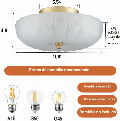 Vista 6 de DIRYZON Lámpara de techo semiempotrada de 12 pulgadas, luces de techo modernas, lámpara de techo de latón de 3 luces con vidrio esmerilado