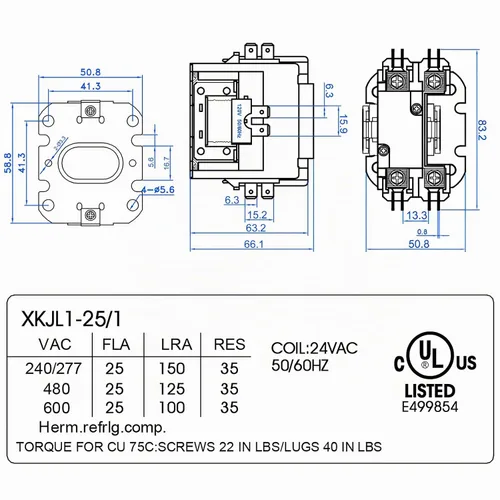 Vista 2 de 1 paquete de contactor de motor HVAC, bobina de 24 V, 25 amperios, 1 poste de recambio