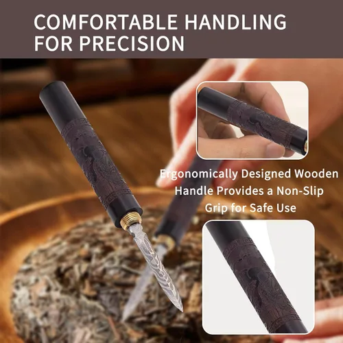 Vista 2 de Cuchillo de té Puerh de acero inoxidable con mango de madera, picahielo profesional y herramienta de pastel de té para romper ladrillos, aguja