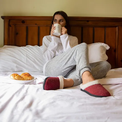 Vista 6 de Wishcotton Pantuflas de casa Sherpa con espuma viscoelástica para mujer para interiores y exteriores