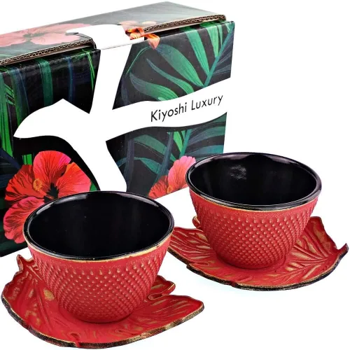 Vista 7 de Juego de 2 tazas de té de hierro fundido negro completo