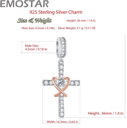 Vista 2 de EMOSTAR Juego de dijes brillantes de circonita cúbica para mujer Pandora, dijes de mal de ojo y cruz de circonita cúbica colgante, juego de joyas