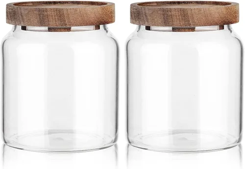 Vista 11 de Labina Recipiente de Almacenamiento de Vidrio Hermético Frascos de Alimentos Recipiente de Cocina con Tapas de Madera, 20 Oz Boca Ancha Organización