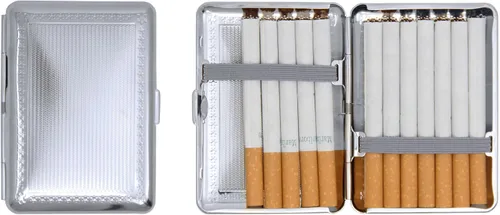 Vista 6 de Juego de 2 cajas de cigarrillos compactas chapadas en metal tamaño King con bandas elásticas (oro ovalado)