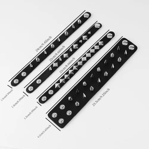Vista 2 de Manfnne - Pulsera de cuero punk, gótica, con joyas de roca tachonadas de metal