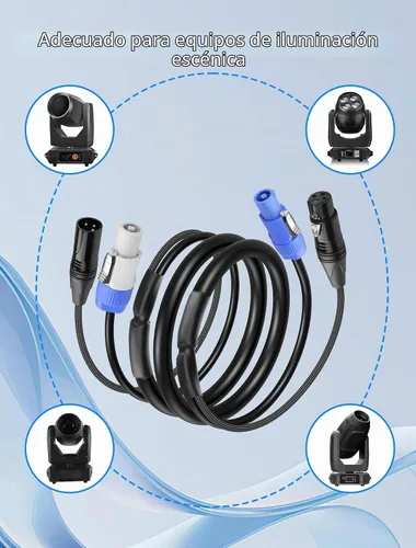 Vista 2 de CERRXIAN Cable de extensión PowerCon y DMX de 3.2 pies, alimentación de CA de 13 AWG, DMX 3 pines, cables combinados de señal XLR para iluminación