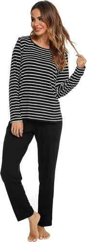 Vista 3 de Pijamas de algodón para mujer, ropa de dormir de manga larga con pantalones, suave y cómoda a rayas, conjunto de pijama para mujer