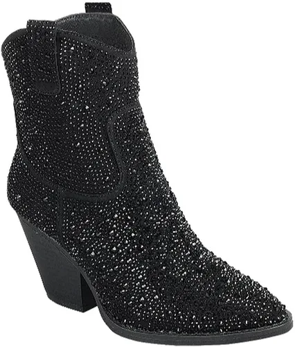 Vista 5 de Botines cortos hasta la rodilla con tacón de bloque de diamantes de imitación para mujer