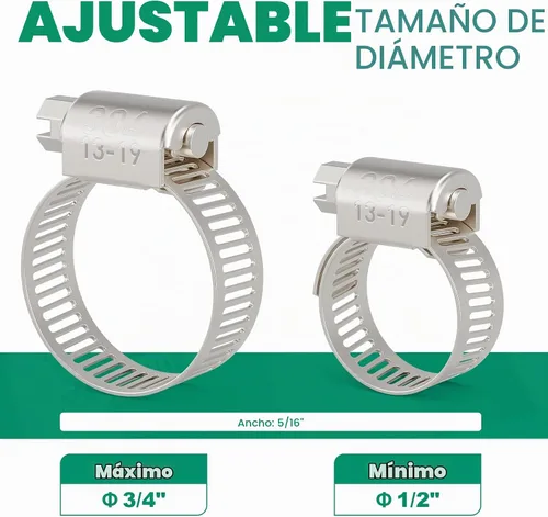 Vista 2 de OURU - Juego de 24 abrazaderas de manguera de acero inoxidable ajustables de 1/2"– 3/4" (13-19mm) con engranaje sinfín, abrazaderas de manguera