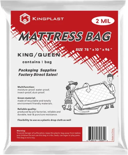 Vista 13 de Bolsa de plástico para mudanza de colchón de tamaño matrimonial, 2 mil, impermeable, a prueba de polvo y resistente a desgarros para almacenamiento